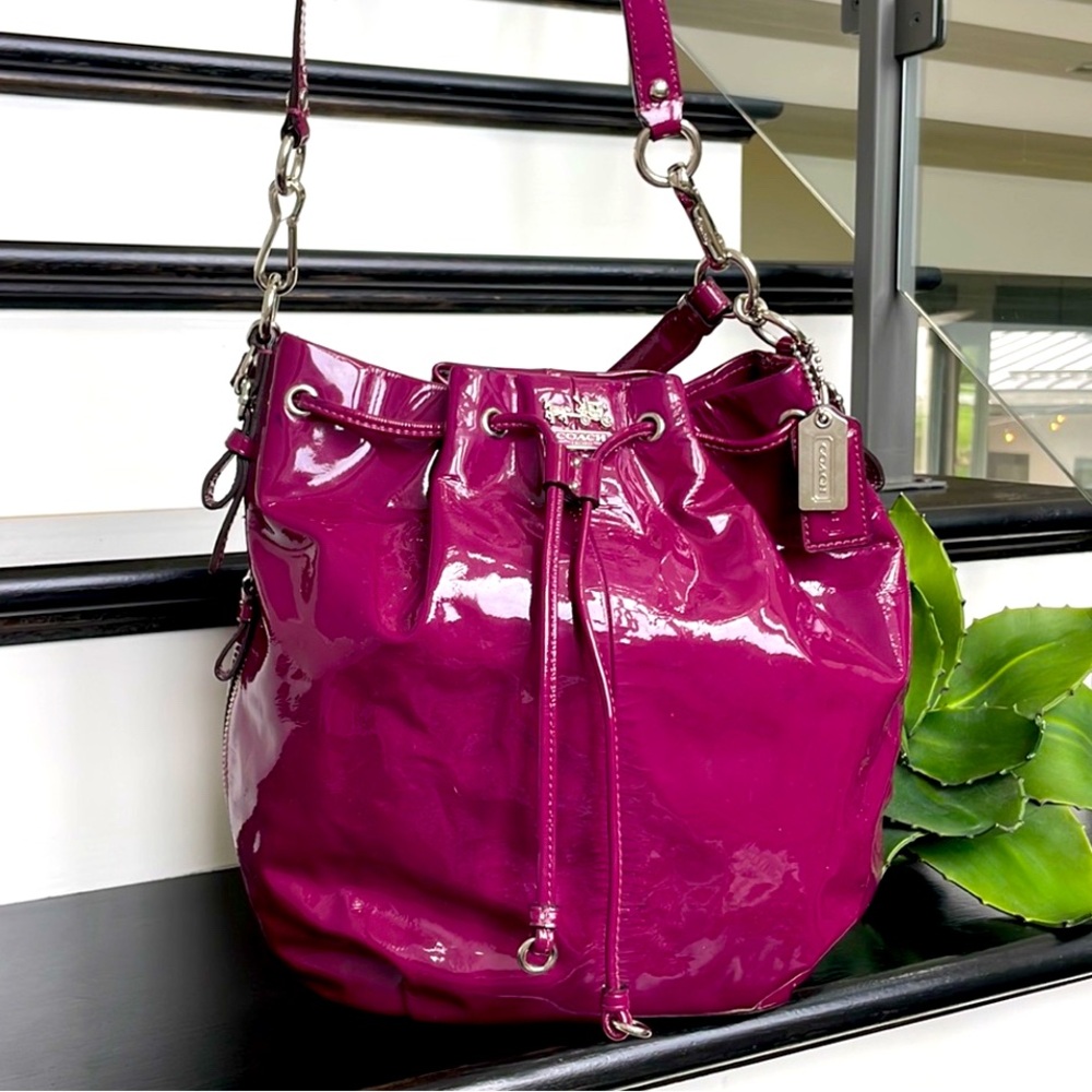 Coach Maddison Drawstring Berry Patent Leather Shoulder Bag